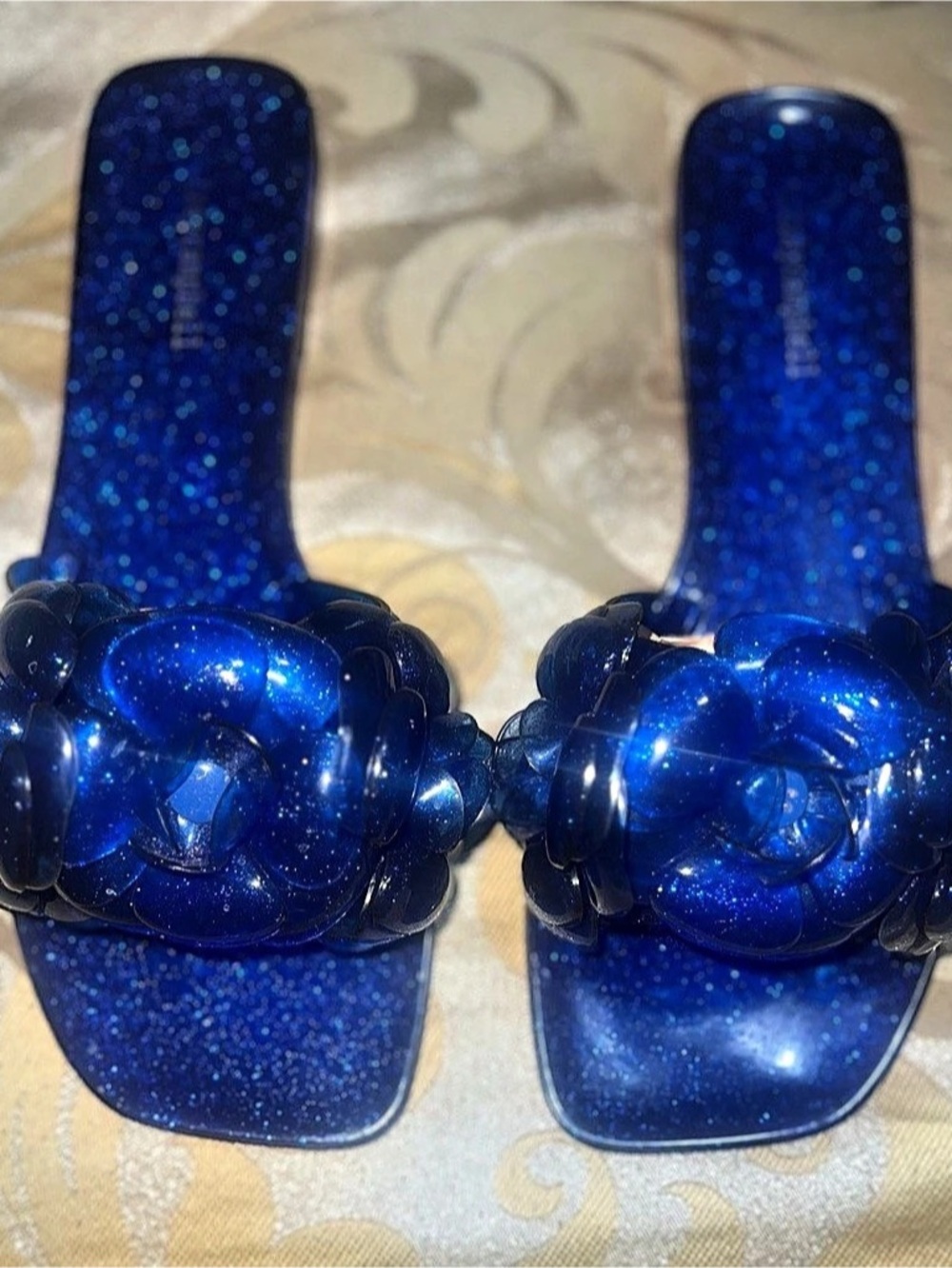 Jeffrey Campbell Floralee Blue Glitter Jelly Slide Sandals Size 9